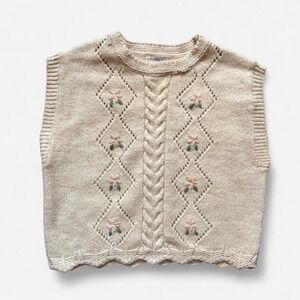 Sincerely Jules sweater vest floral embroidery cream pink cottagecore women M
